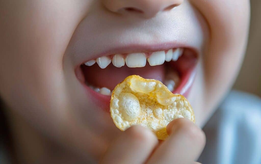 Kid ready to bite a potato chip