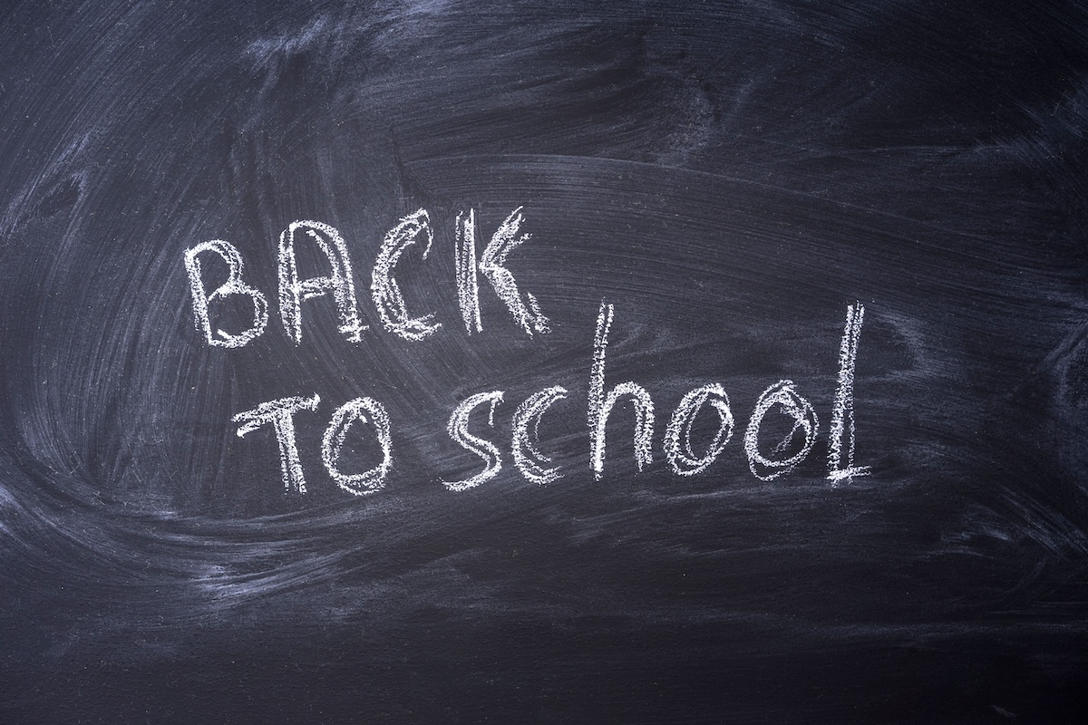 Back to school written on a chalkboard